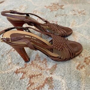 Vintage Brown Open Toe Leather Heels